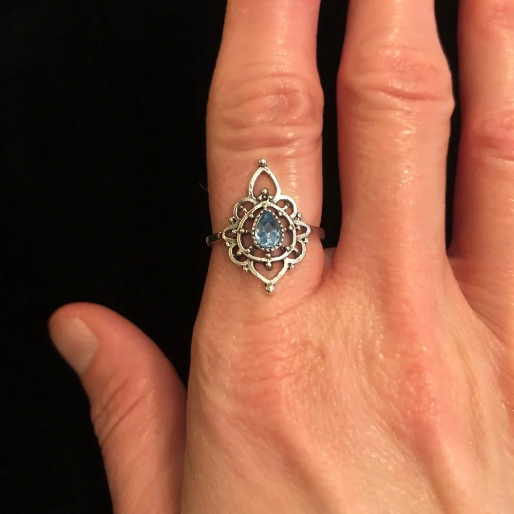 Silver Tone Blue Faux Gemstone Ring